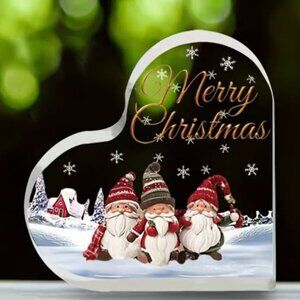 Gnomes Merry Christmas Acrylic Heart